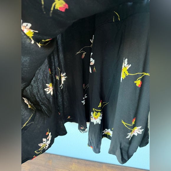Free People black floral Time on My Side long sleeve mini wrap dress Women’s M - Picture 7 of 10